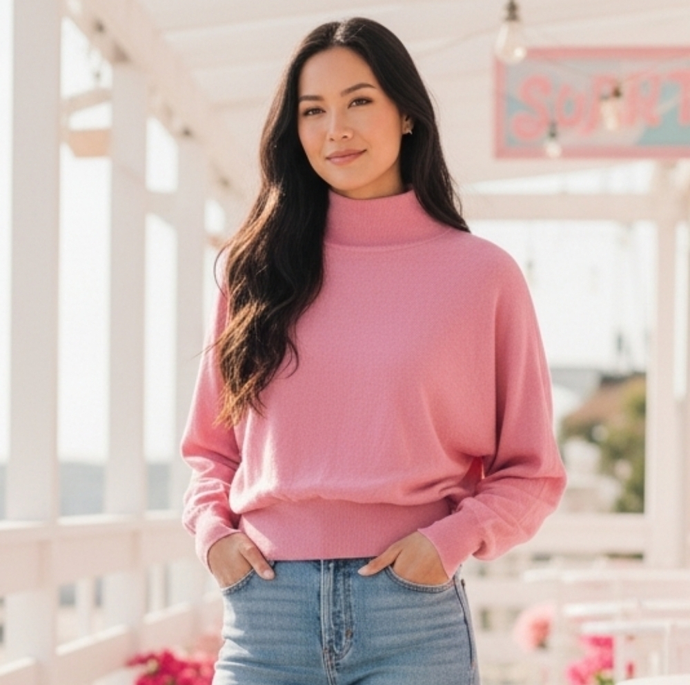 Alice + Olivia Pink Turtleneck Wool Sweater